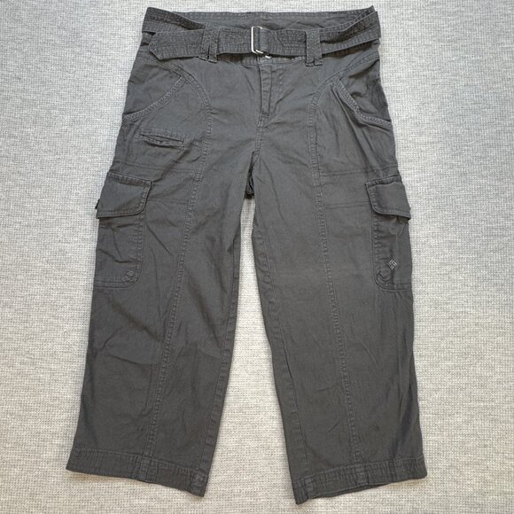 Columbia Womens Gray Cargo Capri Pants Size 4 Pockets Belted Double Button Waist - Picture 1 of 15